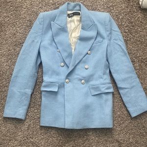 Zara Light Blue Tweed Blazer